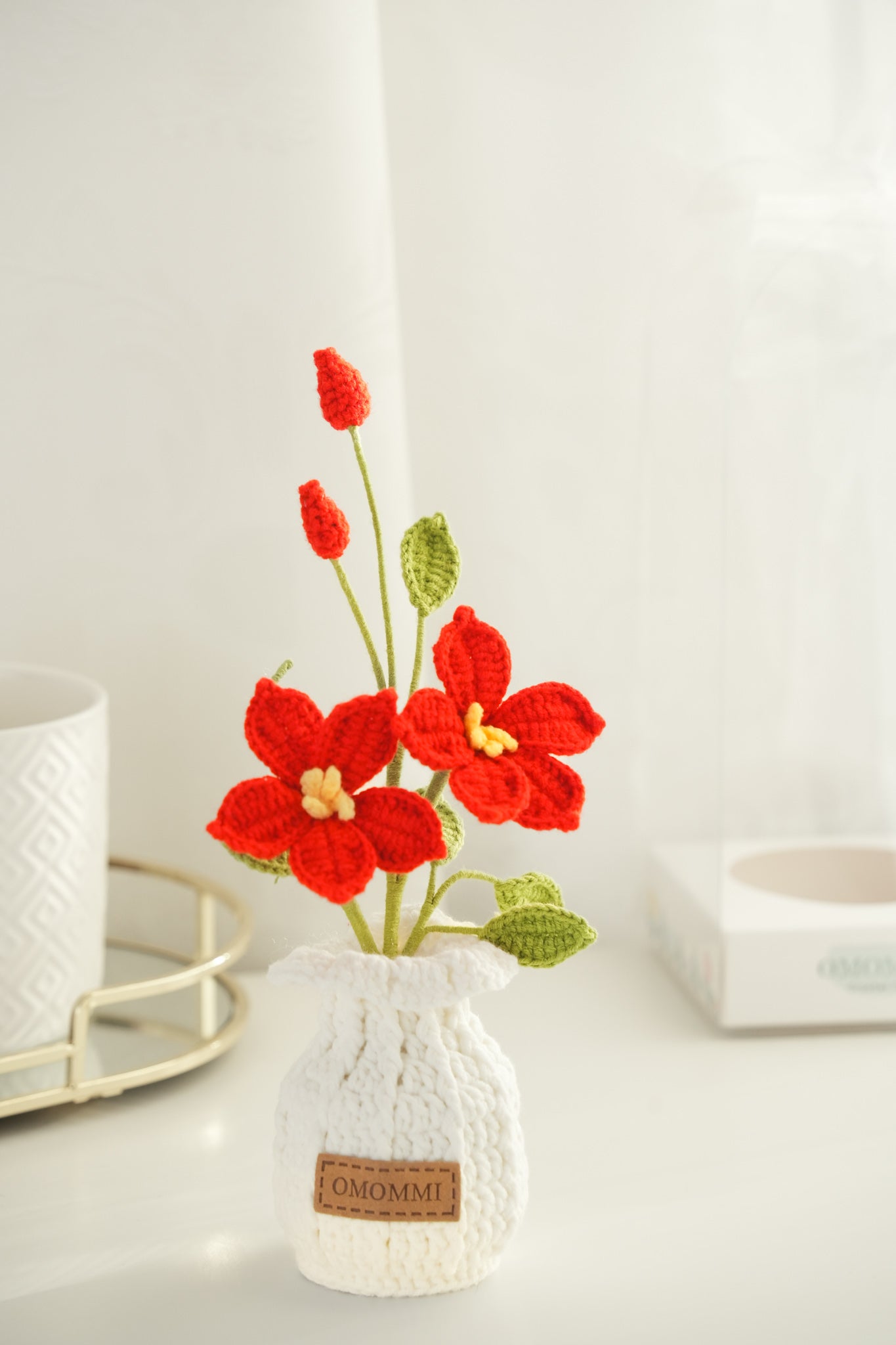 Handmade Crochet Clematis Floral Pot