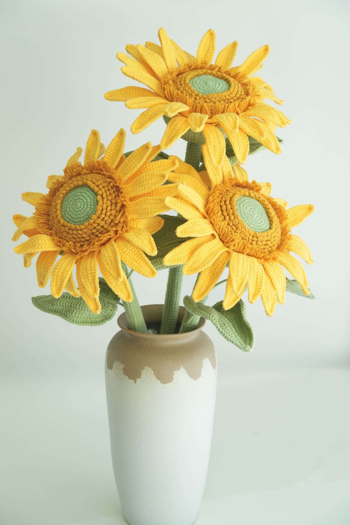 Handmade Crochet French Sunflower Stem – Large Single Bloom