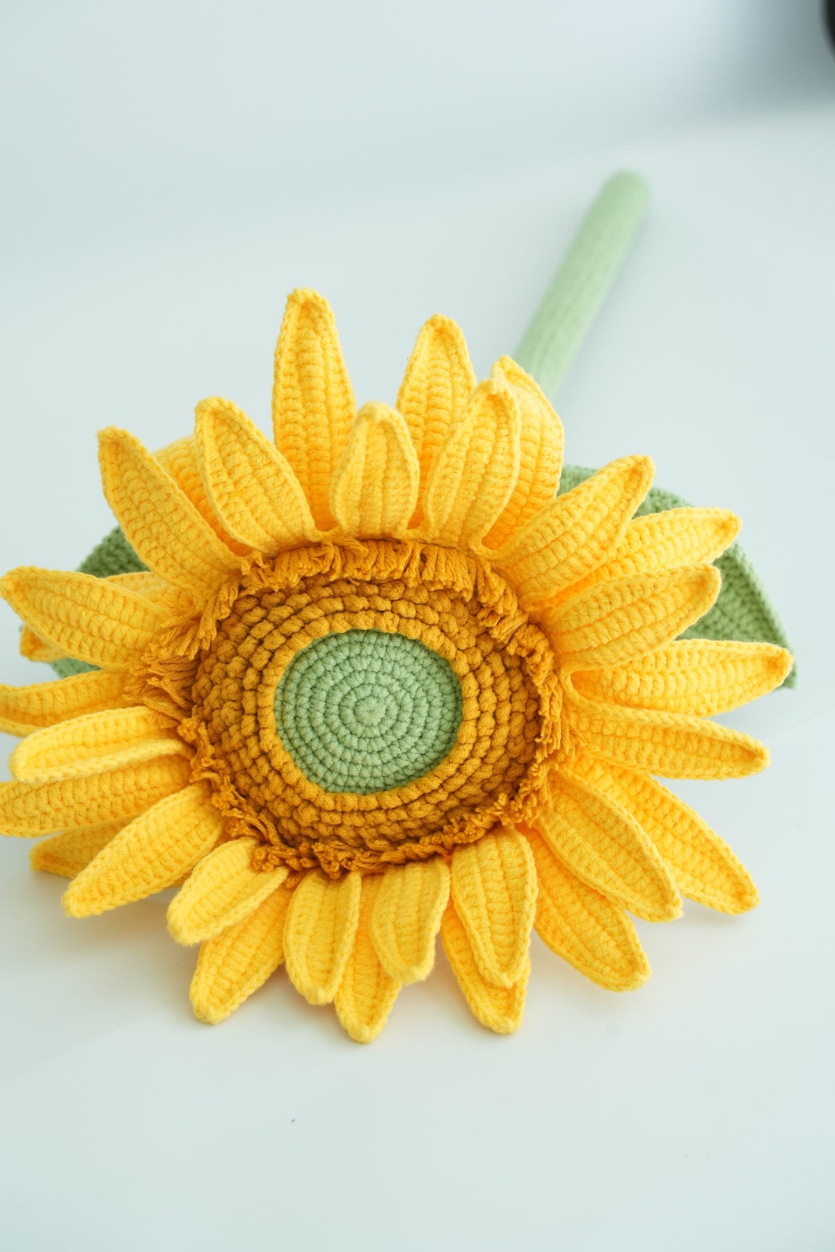 Handmade Crochet French Sunflower Stem – Large Single Bloom