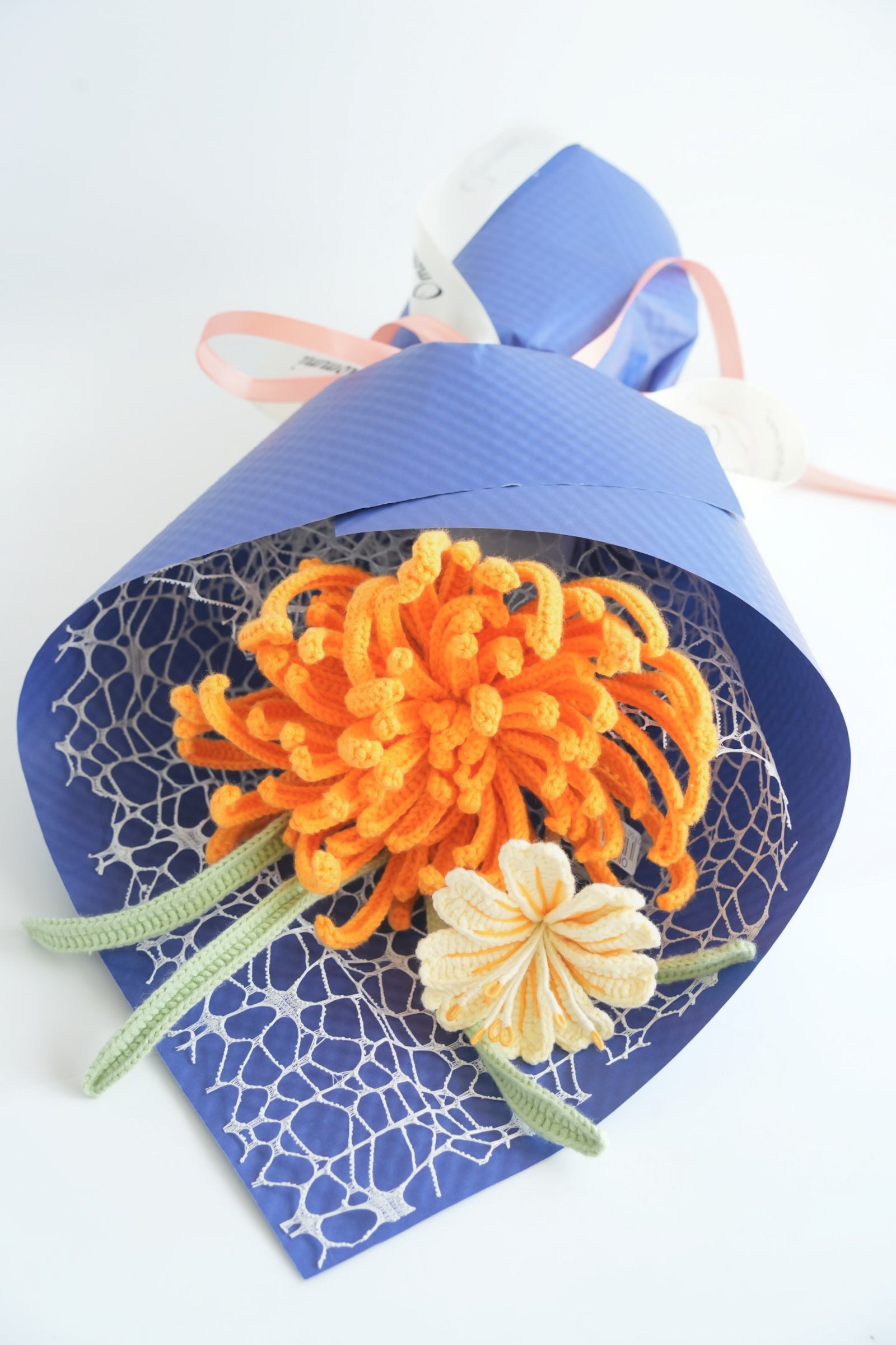 Orange Chrysanthemum Crochet Bouquet | Handmade Everlasting Floral Arrangement