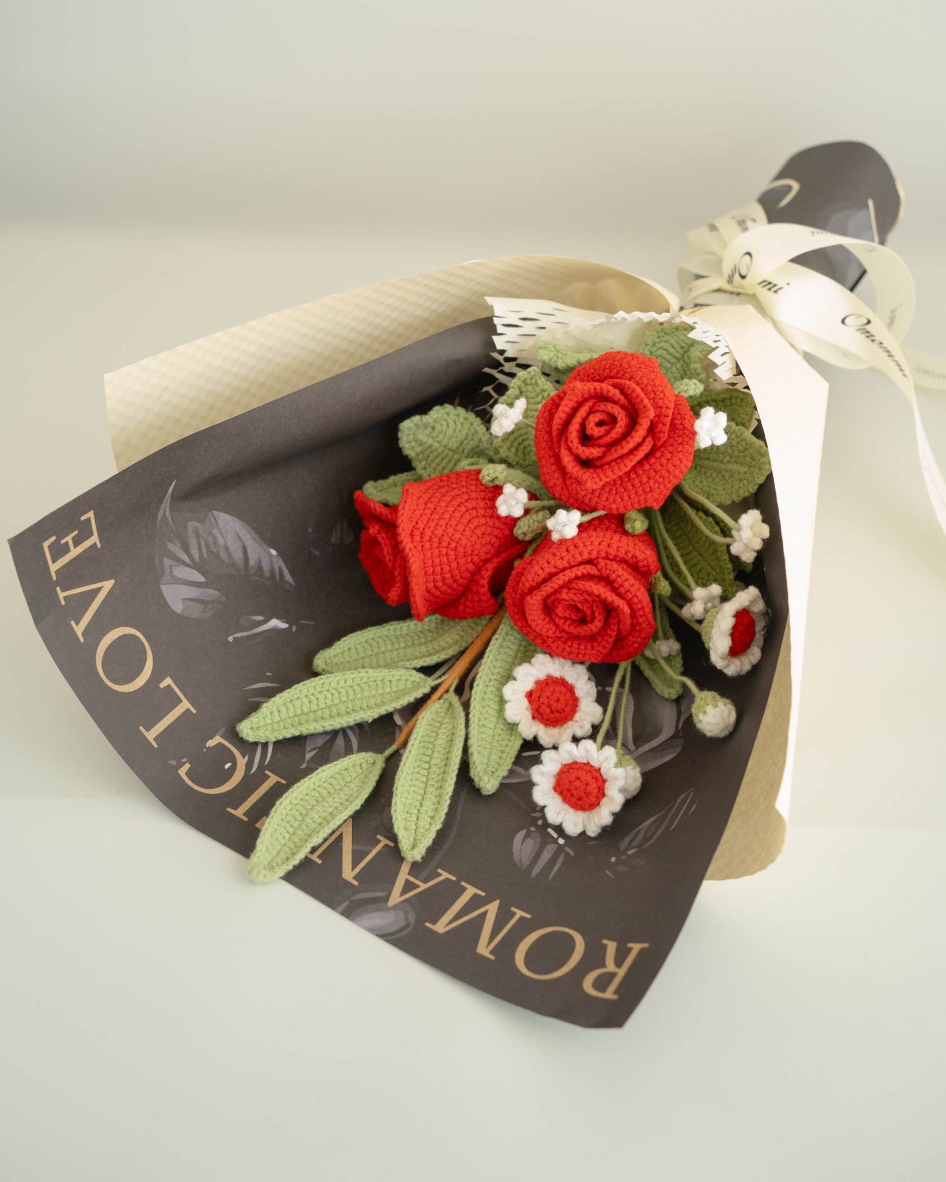 Red Crochet Rose Bouquet | Handmade Romantic Flower Arrangement Gift