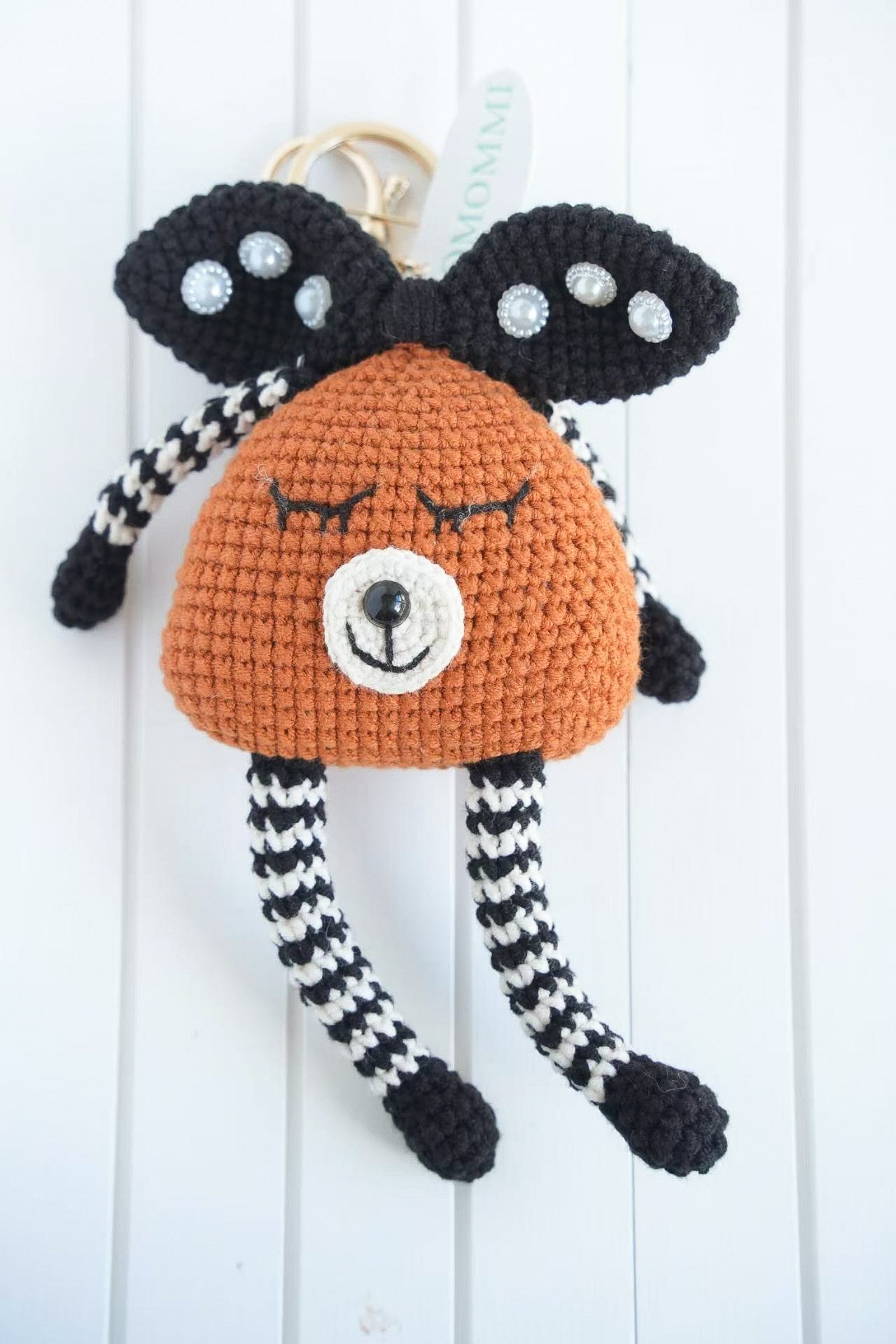 Handmade Crochet Bear Keychain – Soft Aesthetic Bag Charm with Long Legs