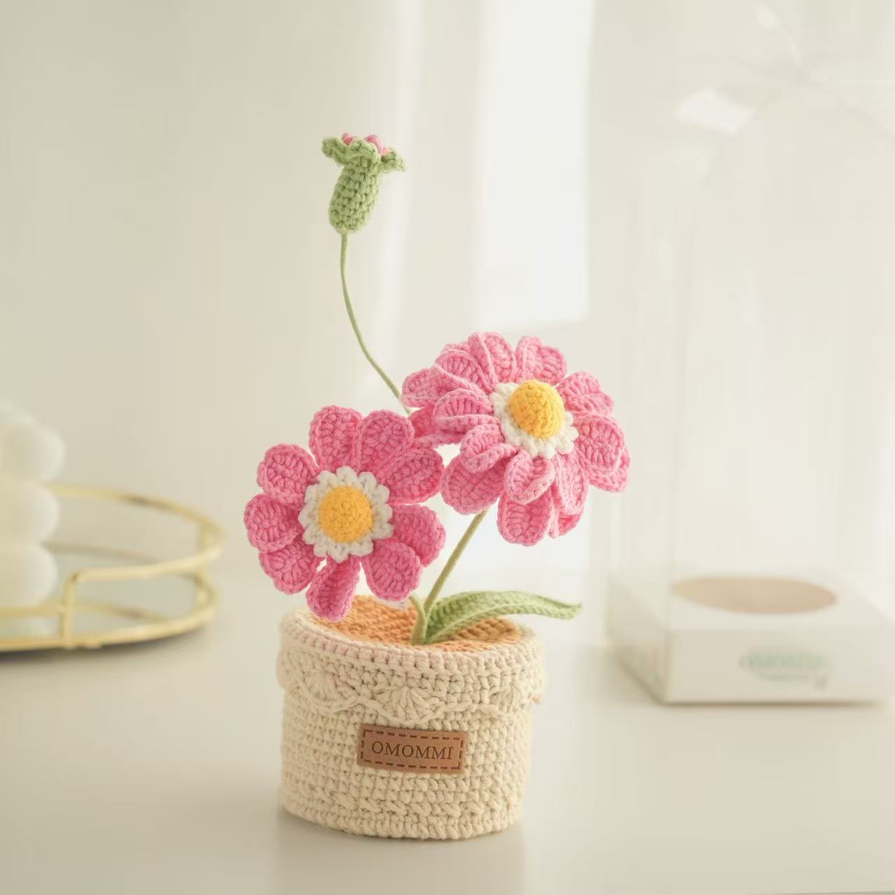 Handmade Crochet Zinnia Flower Pot – Soft Purple Yarn Bloom | Forever Flowers & Cosy Home Decor by OMOMMI