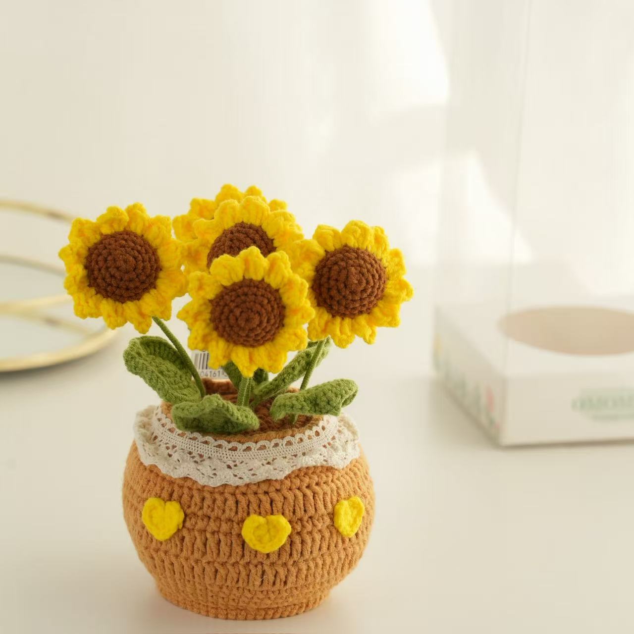 🌻 Crochet Sunflower Pot – Handmade Gift &amp; Home Decor | Cute Desk Decoration