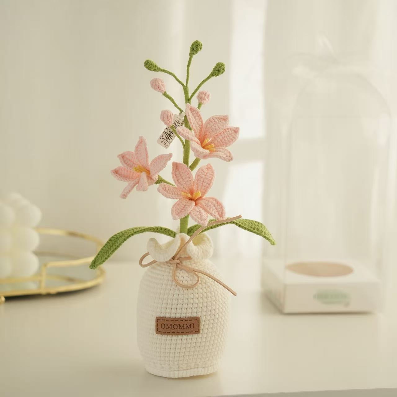 Handmade Crocosmia Lily Crochet Flower in Pot | Long-Lasting Home Décor Gift