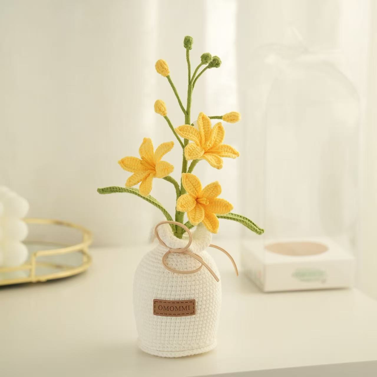 Handmade Crocosmia Lily Crochet Flower in Pot | Long-Lasting Home Décor Gift