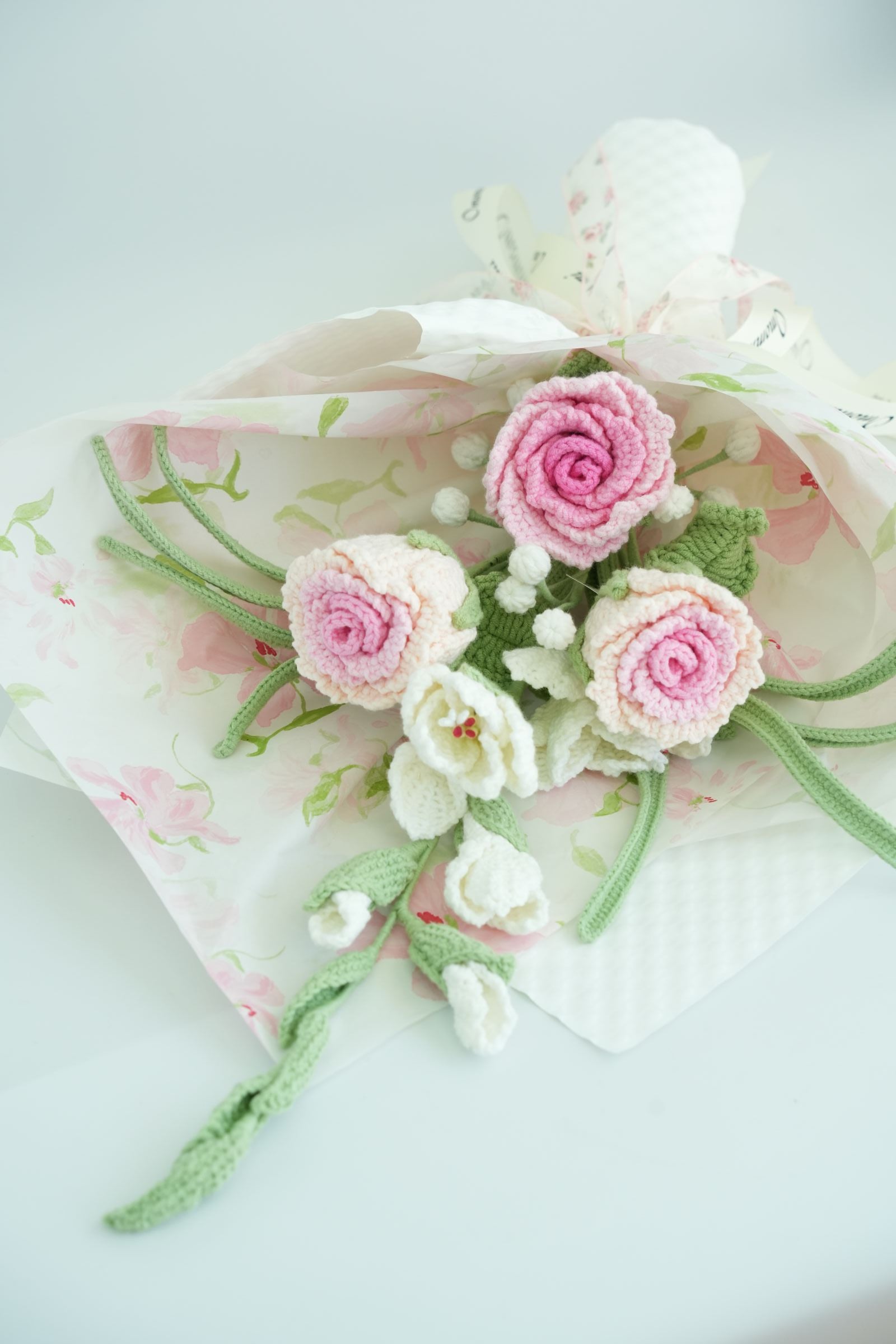 Handmade Crochet Roselle Rose Bouquet – Soft Pink Floral Gift