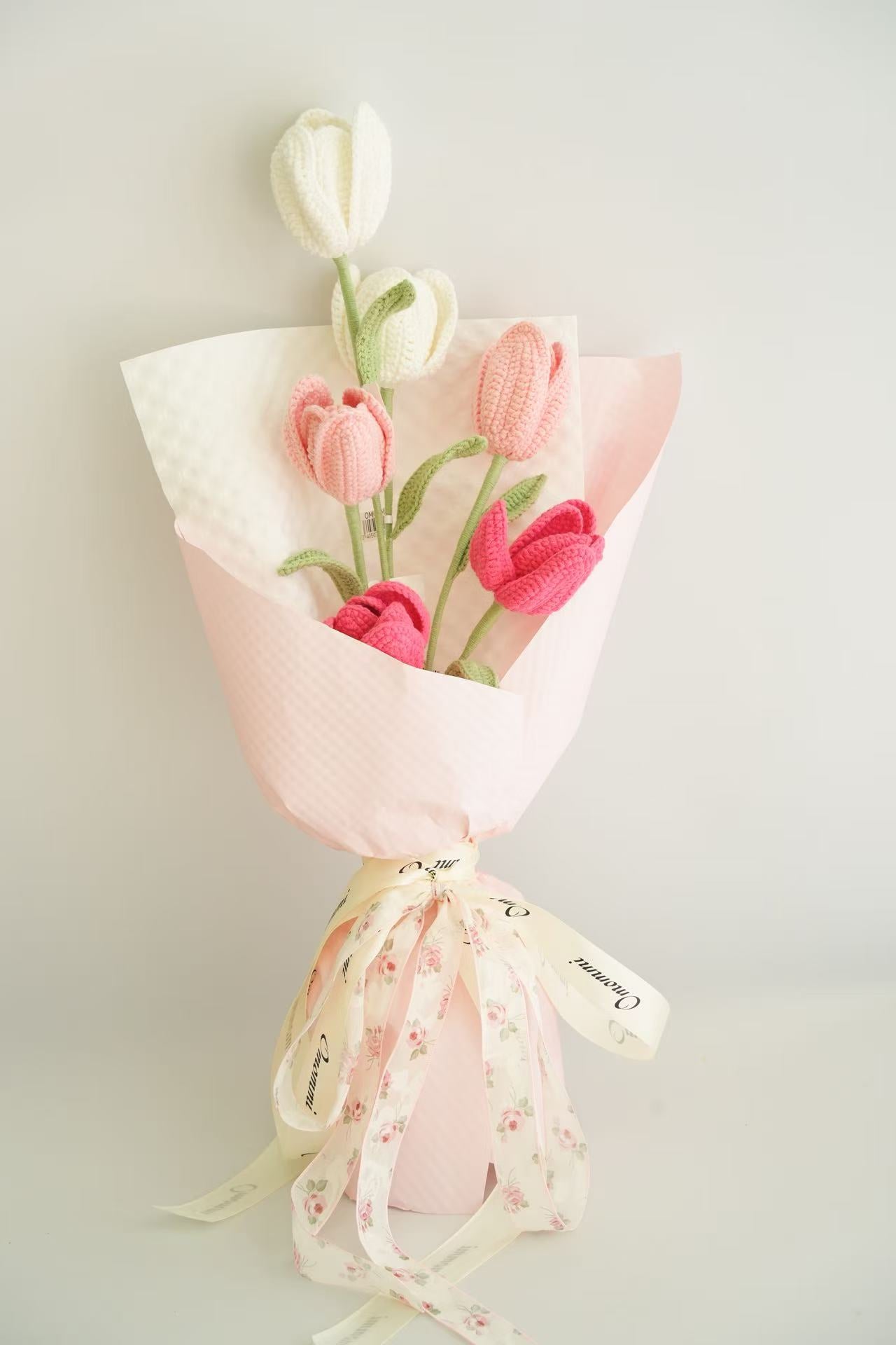 Pink & White Crochet Tulip Bouquet | Handmade Home Decor