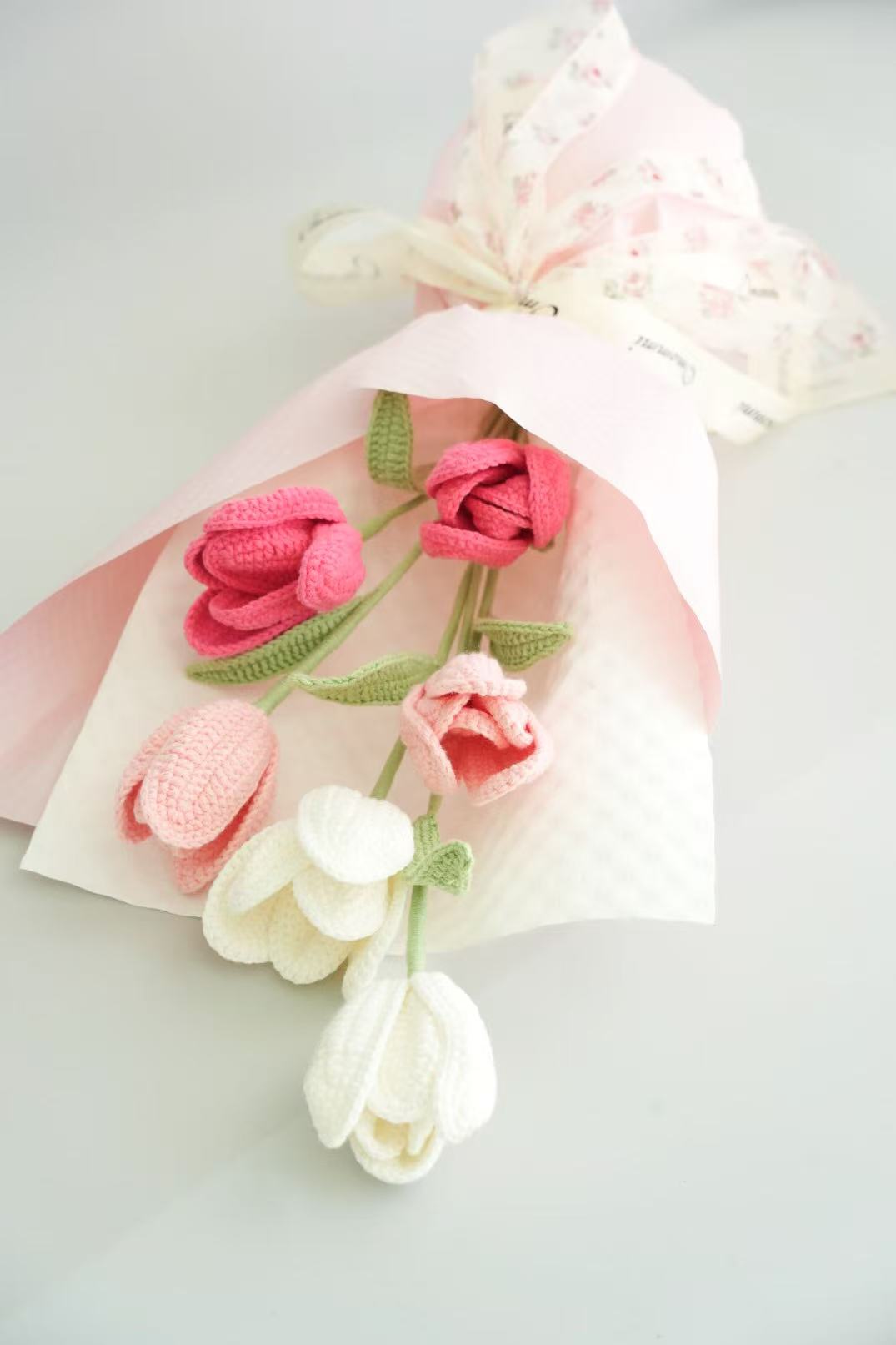 Pink & White Crochet Tulip Bouquet | Handmade Home Decor