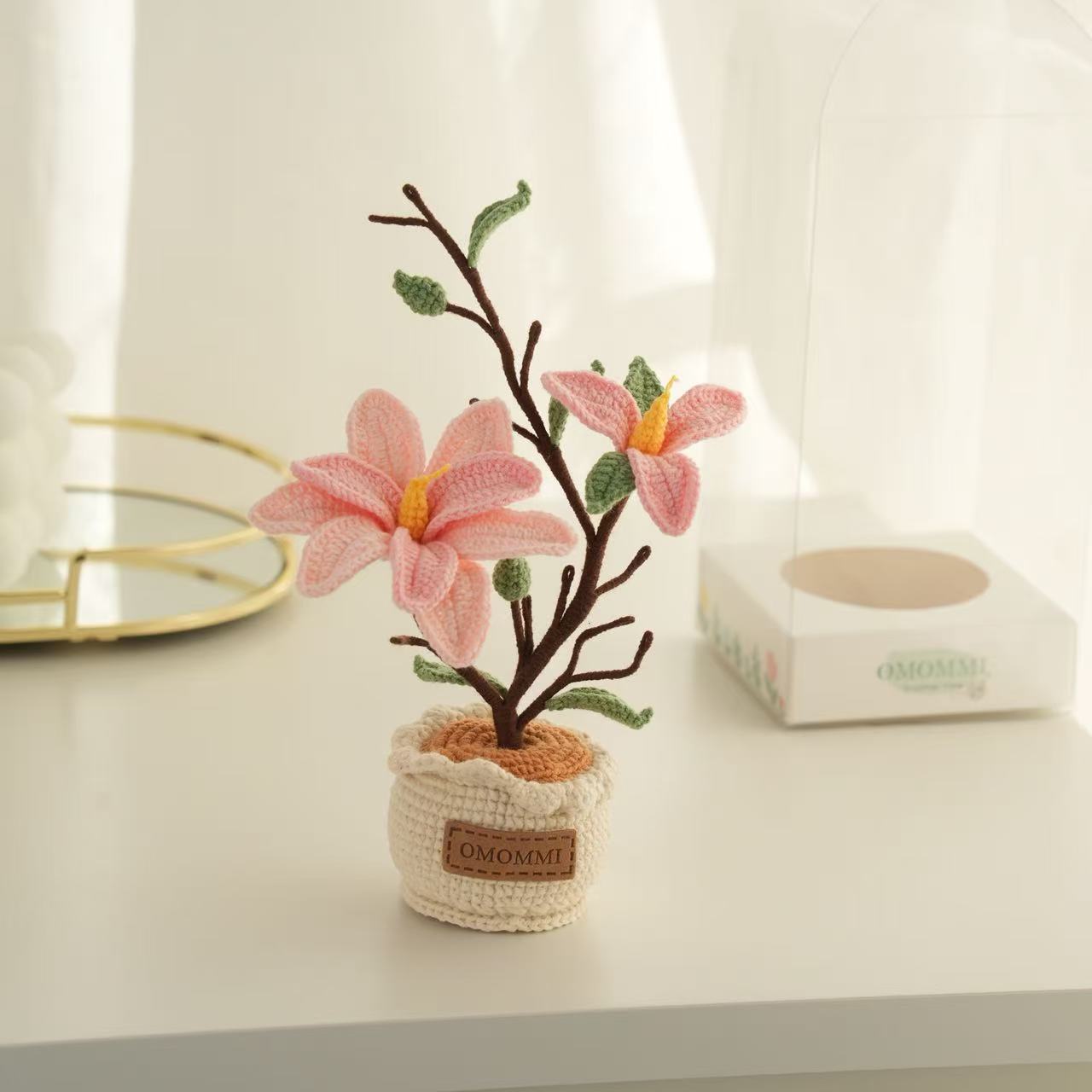 Hand-Crocheted Magnolia Flower in Soft Neutral Pot – Gift-Ready with Premium Box