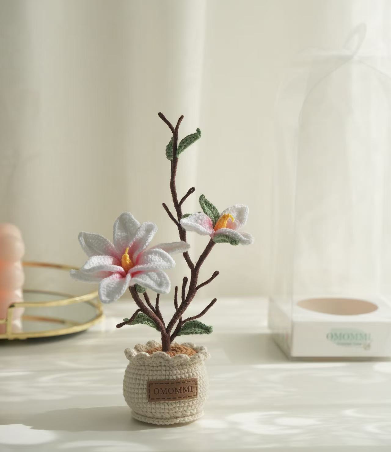 Hand-Crocheted Magnolia Flower in Soft Neutral Pot – Gift-Ready with Premium Box